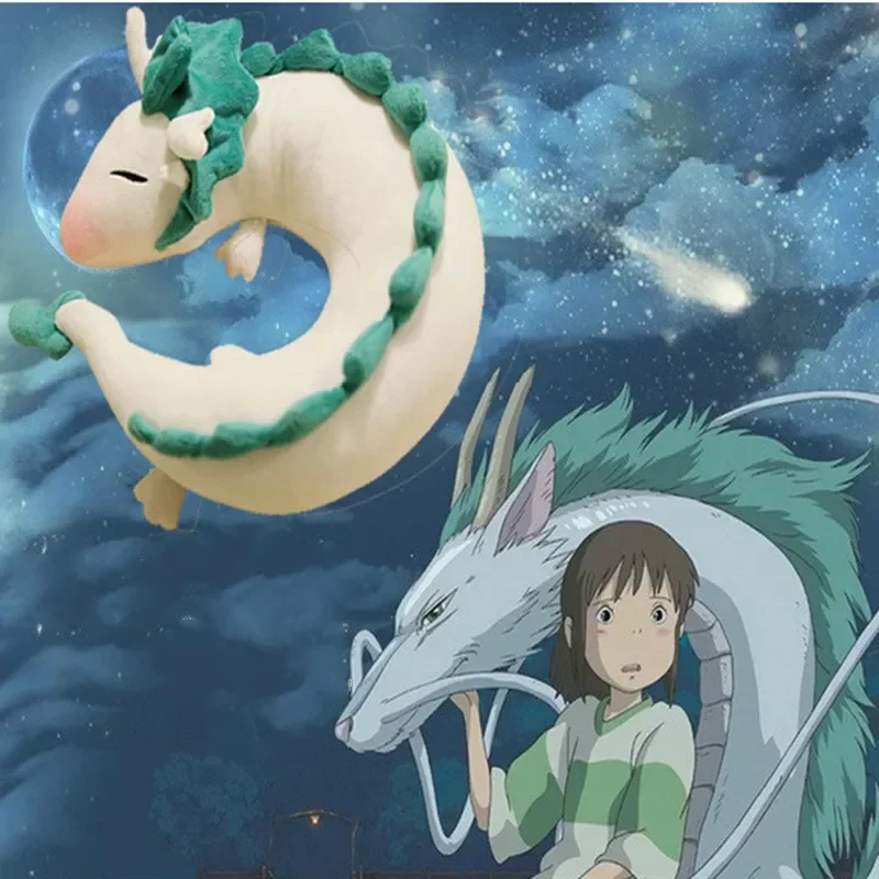 28ซม.ร้อนGhibli Miyazaki Hayaoตุ๊กตาอะนิเมะของเล่นSpirited Away Hakuตุ๊กตาน่ารักตุ๊กตาPlushของเล่นU-Shapeคอหมอนคริสต์มาสของขวัญ