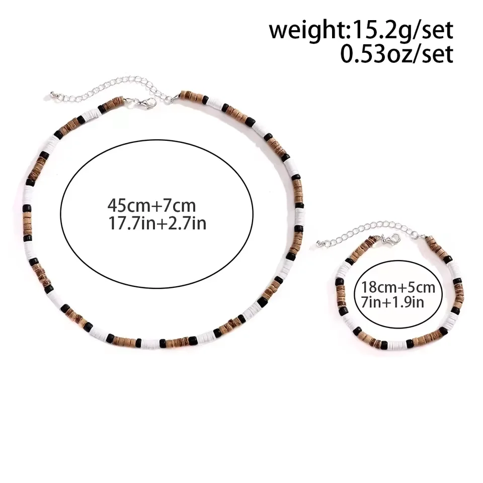 2 PCS Vintage Surfer Beaded Bracelet Necklace Set For Men Boho Layered Necklace For Casual & Beach Wear - view 6