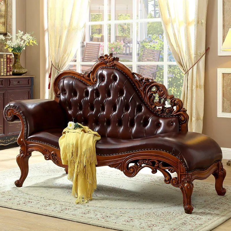 

European solid wood leather concubine chair American leisure chair living room concubine sofa beauty step bedroom recliner sofa