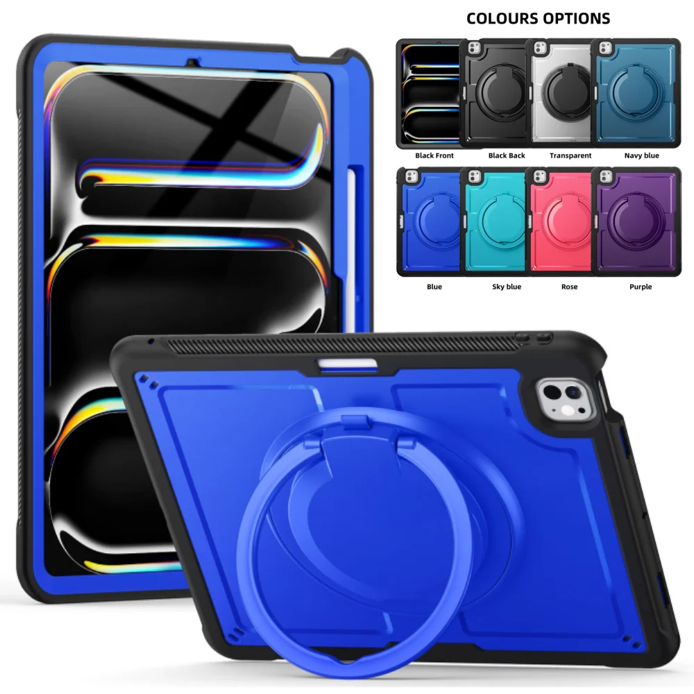 

Чехол для iPad Pro 13 2024 2025 M4 M5 13 дюймов 13 дюймов Heavy Duty 360 ° Противоударный чехол для планшета с вращающейся ручкой и слотом для ручки