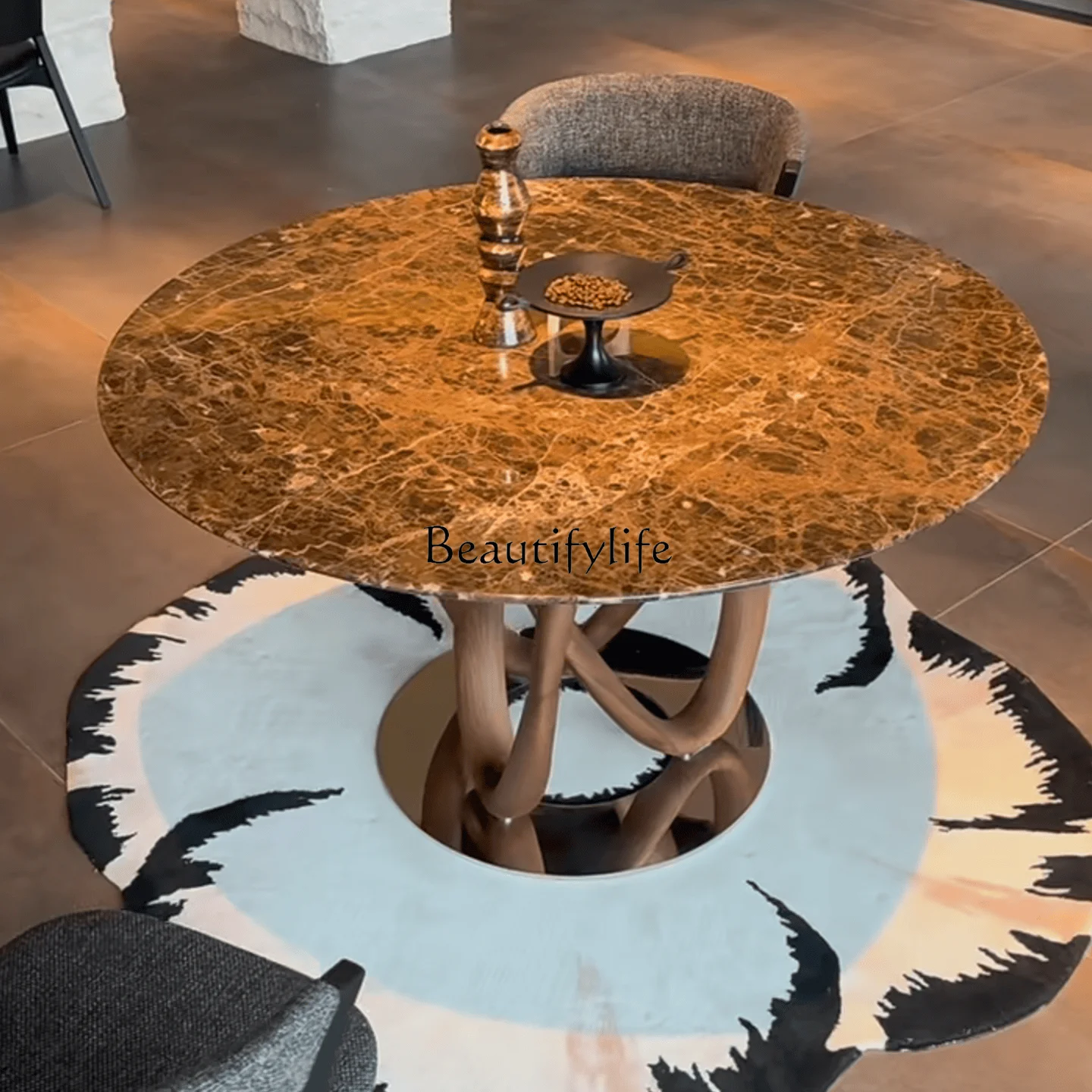 

Ebony Wood Creative High-End Dining Table Simple Home Use Solid Wood Artistic Tree Root Round Dining Table