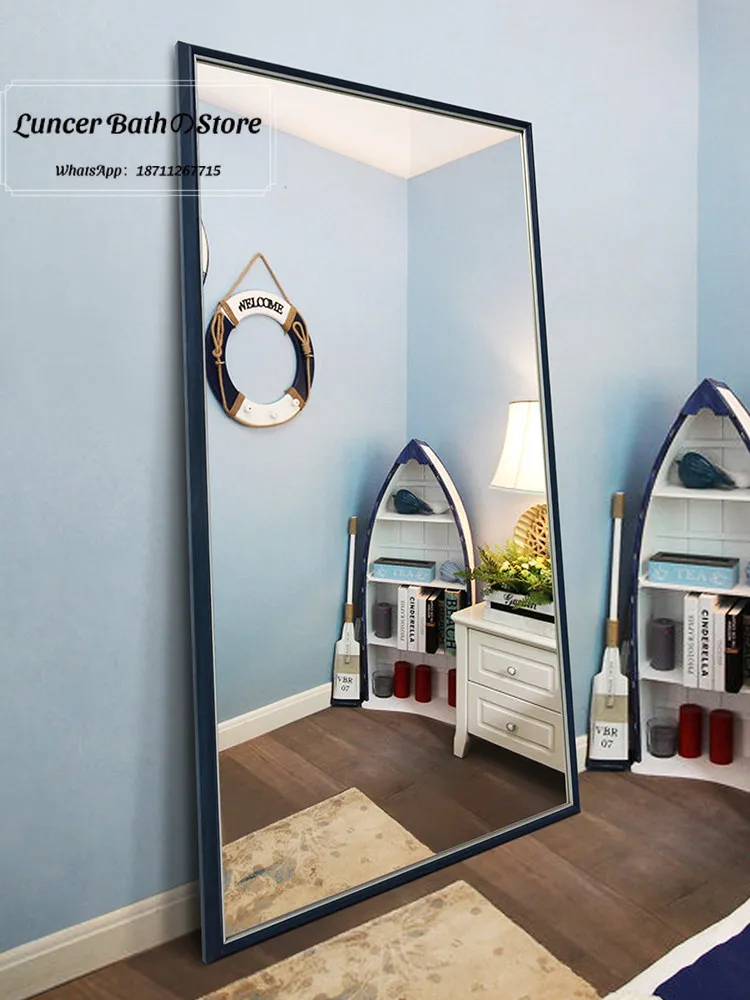 Mediterranean style full-length mirror, floor-standing long mirror, three-dimensional simple wall-mounted dressing mirror