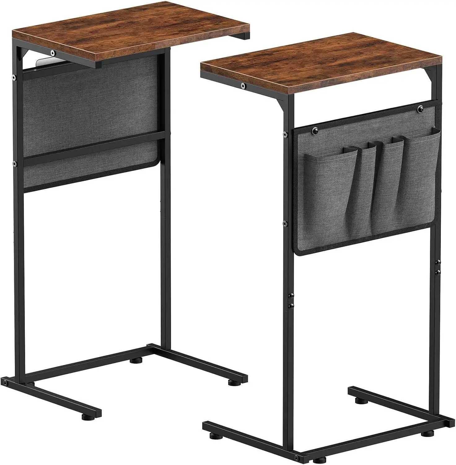 

C Shaped End Table Set Of 2, Small Side Table For Couch And Recliner, Slide Under Sofa Tray Desk With Storage Bag For Living