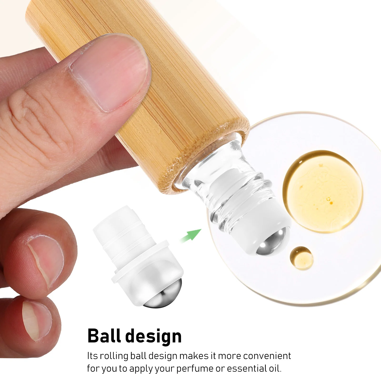 5 個の竹製ロールオンボトル厚くて滑らかな漏れ防止エッセンシャルオイルボトルポータブルトラベルローラーボールボトル詰め替え可能サブ
