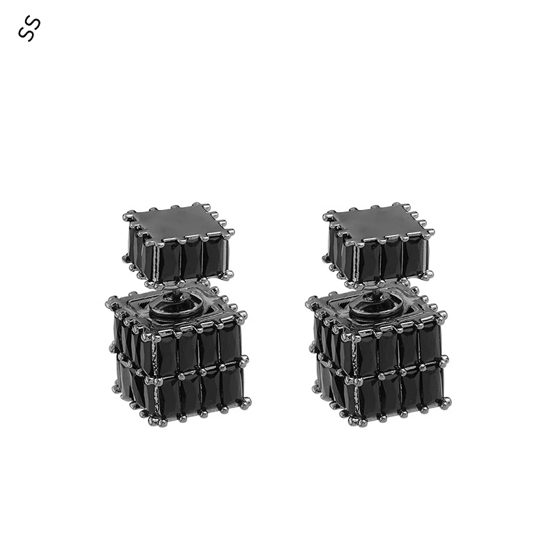 

S925 Silver Needle Creative Personality Niche Design Cubic Square Zircon Earrings for Men/Women Two Wear Ear-studs Accessories