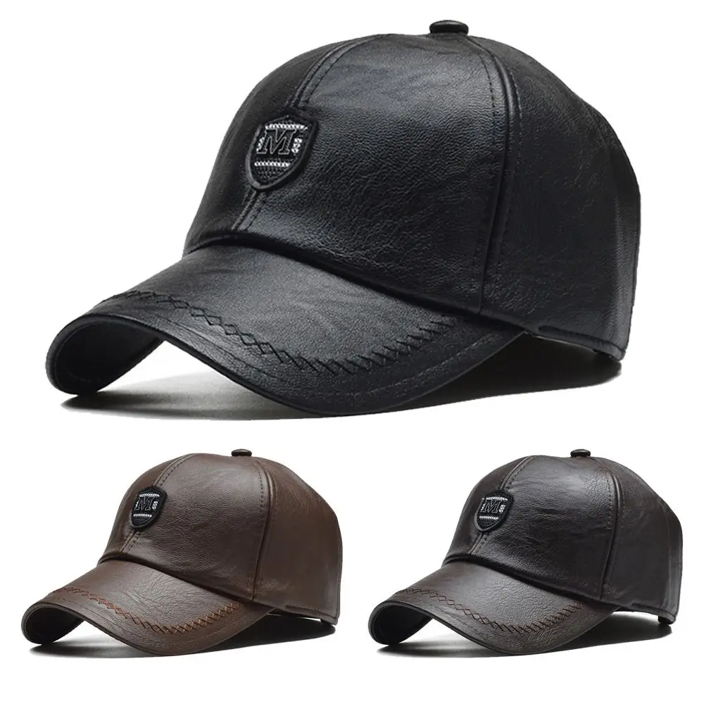 Casual Outdoor Sports Leather Baseball Caps Autumn Winter Adjustable Thermal Hats Snapback Hats Men Women