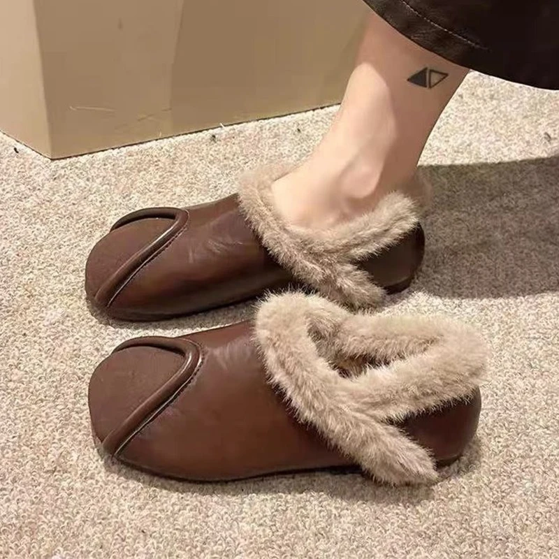 Women Fur Flats Loafers Shoes Casual Sneaker Winter Short Plush Shoes Woman Warm Snow Boots 2025 Trend Running Walking Zapatos
