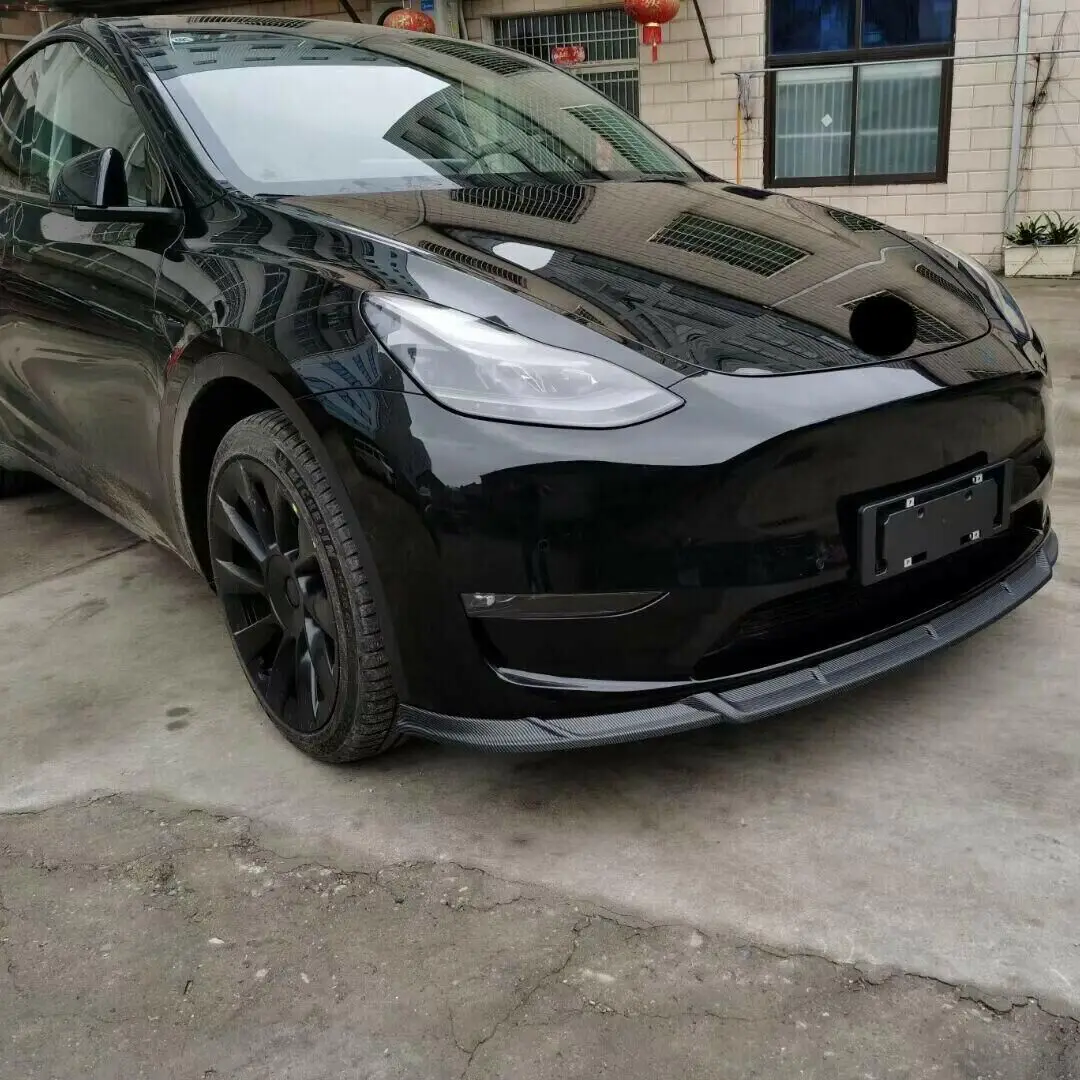 Spoiler per paraurti anteriore per Tesla Model Y 2020-2022 PP in fibra di carbonio Look anteriore inferiore paraurti Protector Guard Cover Body Kit