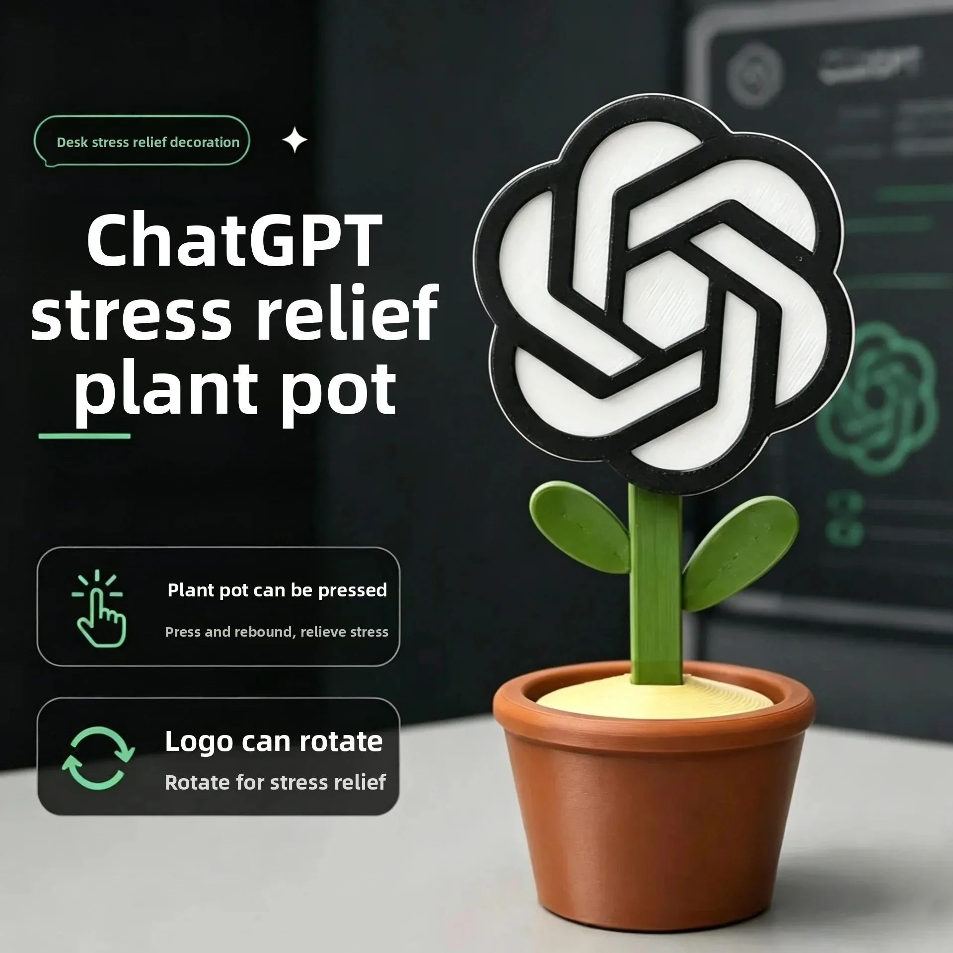 Office Desk Pressure Relief Potted Plant Toy Creative Prank Toy ...