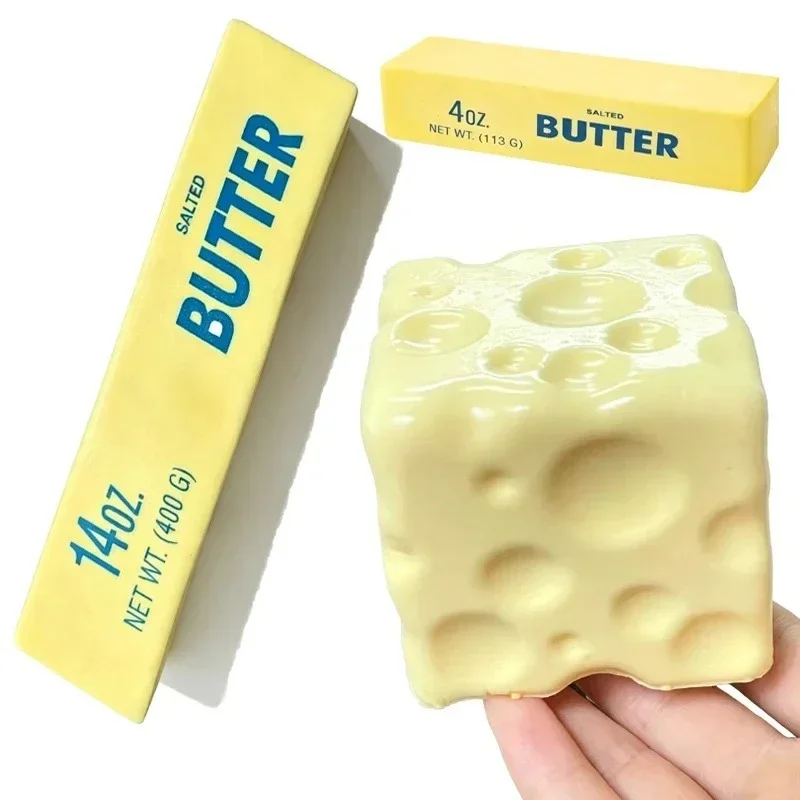 1A-Squishy Simulation Big Butter Stick Fidget Toys Elastic Cube Cheese Stick Funny Squeeze Prank Toy Stress Anxiety Relief Game