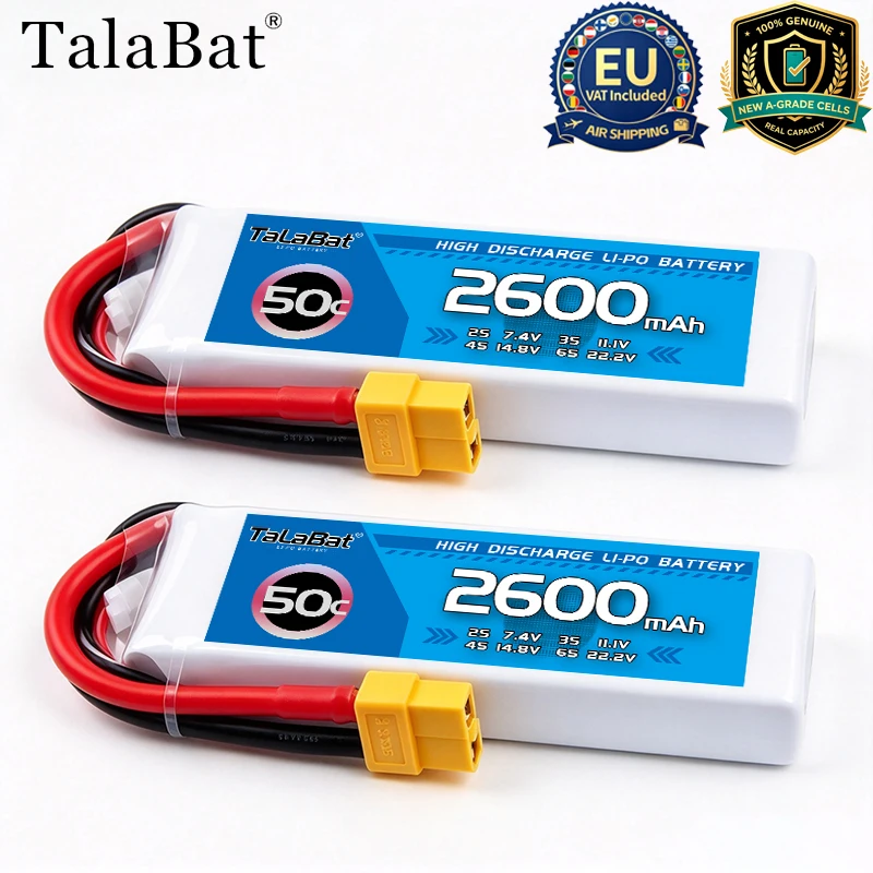 2S TalaBat Lipo Battery 7.4V 2600mAh 50C Rechargeable Battery Pack For RC Helicopter Airplane Car Boat Model Toys
