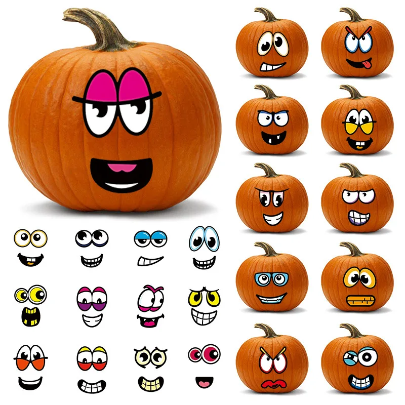 Halloween citrouille autocollants décoration bricolage dessin animé Expression citrouille autocollants PVC auto-adhésif drôle autocollants Halloween décor