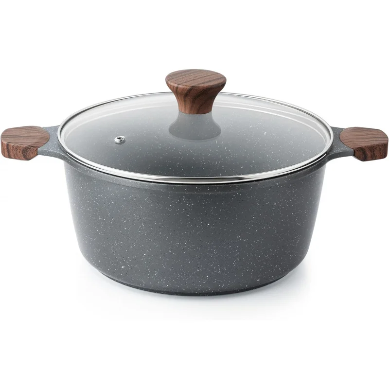 

Nonstick Stock Pot with Tempered Glass Lid - Swiss Granite Coating, Induction-Safe Stew Pot for Kitchen Cooking