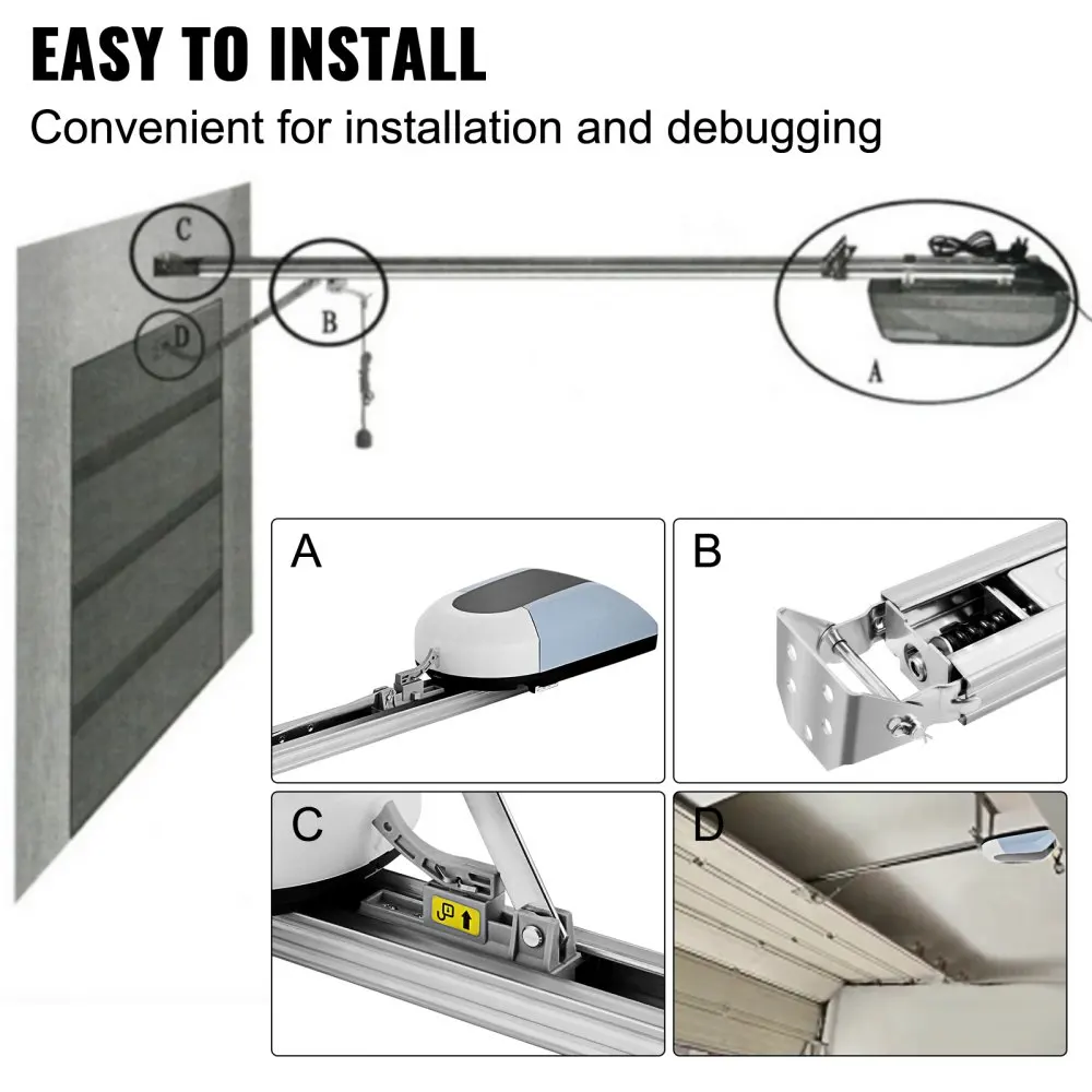 Pembuka Pintu Garasi VEVOR, Pembuka Pintu Garasi Otomatis Listrik AC220V, Dengan Remote Control, Daya Tarik 15M²
