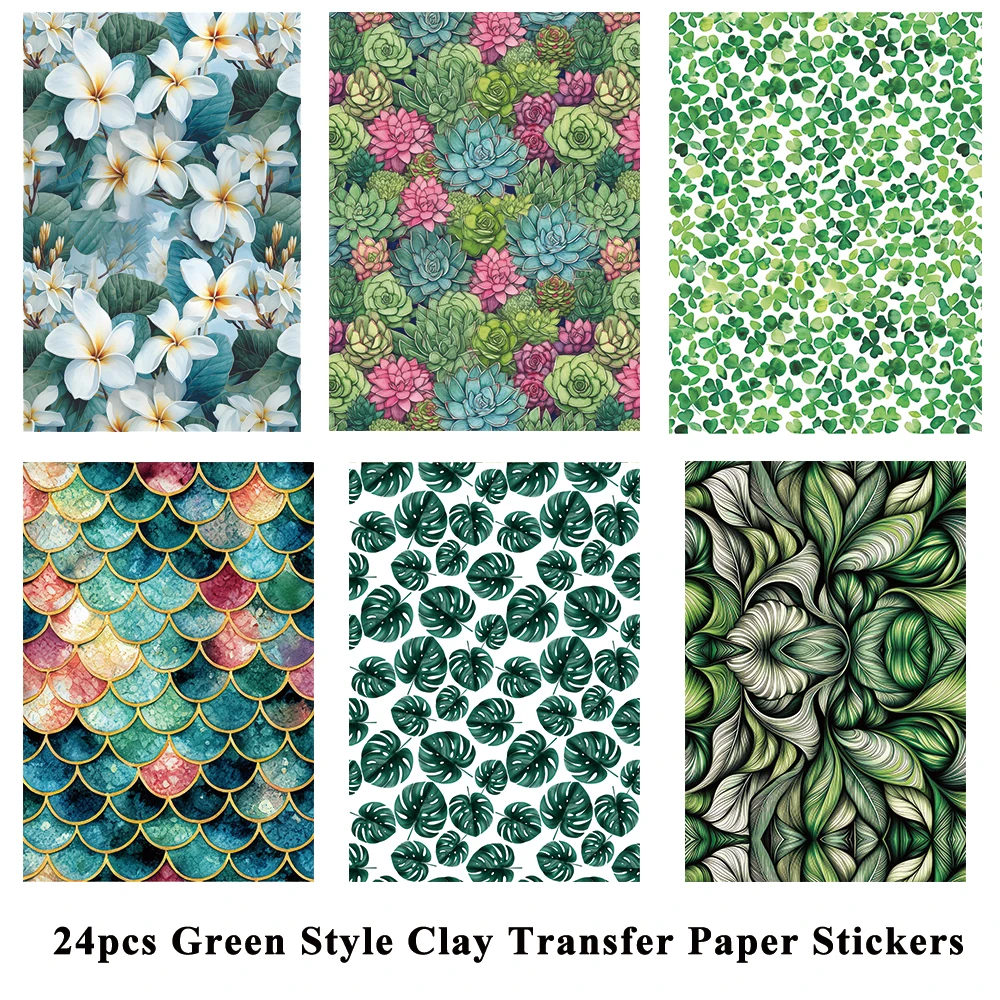 

24pcs Turtle Dorsal Leaf Full of Vigour Soft Ceramic Earrings Water Soluble Disposable Sticker for Diy Jewelry Making Decal