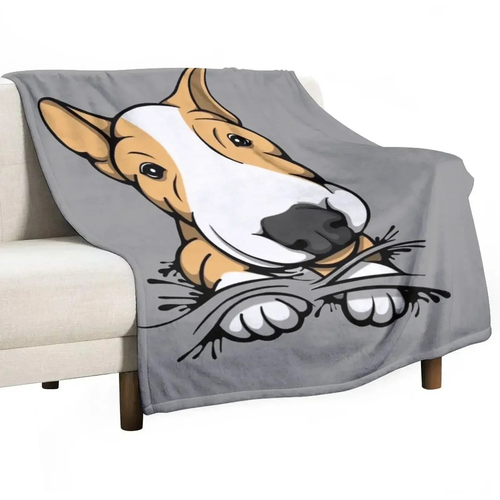 Cute Puppy Bull Terrier Tan and White Throw Blanket Nap Soft Quilt Weighted Hair Blankets