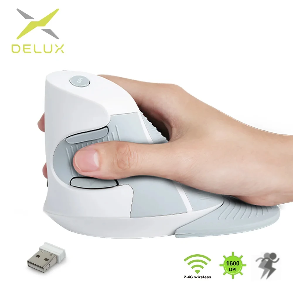 

Delux M618GX White Ergonomic Vertical Mouse 6 Buttons Wireless 2.4Ghz Mice Suitable for PC and Laptop