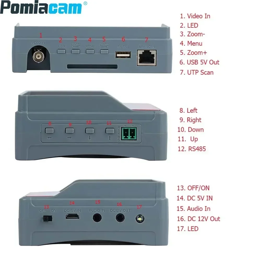 CCTV Tester 5 Inch LCD Screen 8MP HD AHD Tester Monitor TVI CVI CVBS Support UTP PTZ Audio Test IV5 Portable Tool