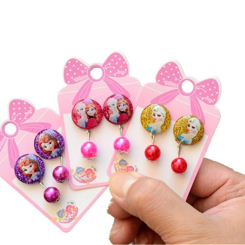 Disney Frozen Earrings Cartoon Princess Aisha Sophia Pearl Heart Earrings Student Ear Clips for Girls Birthday Gift