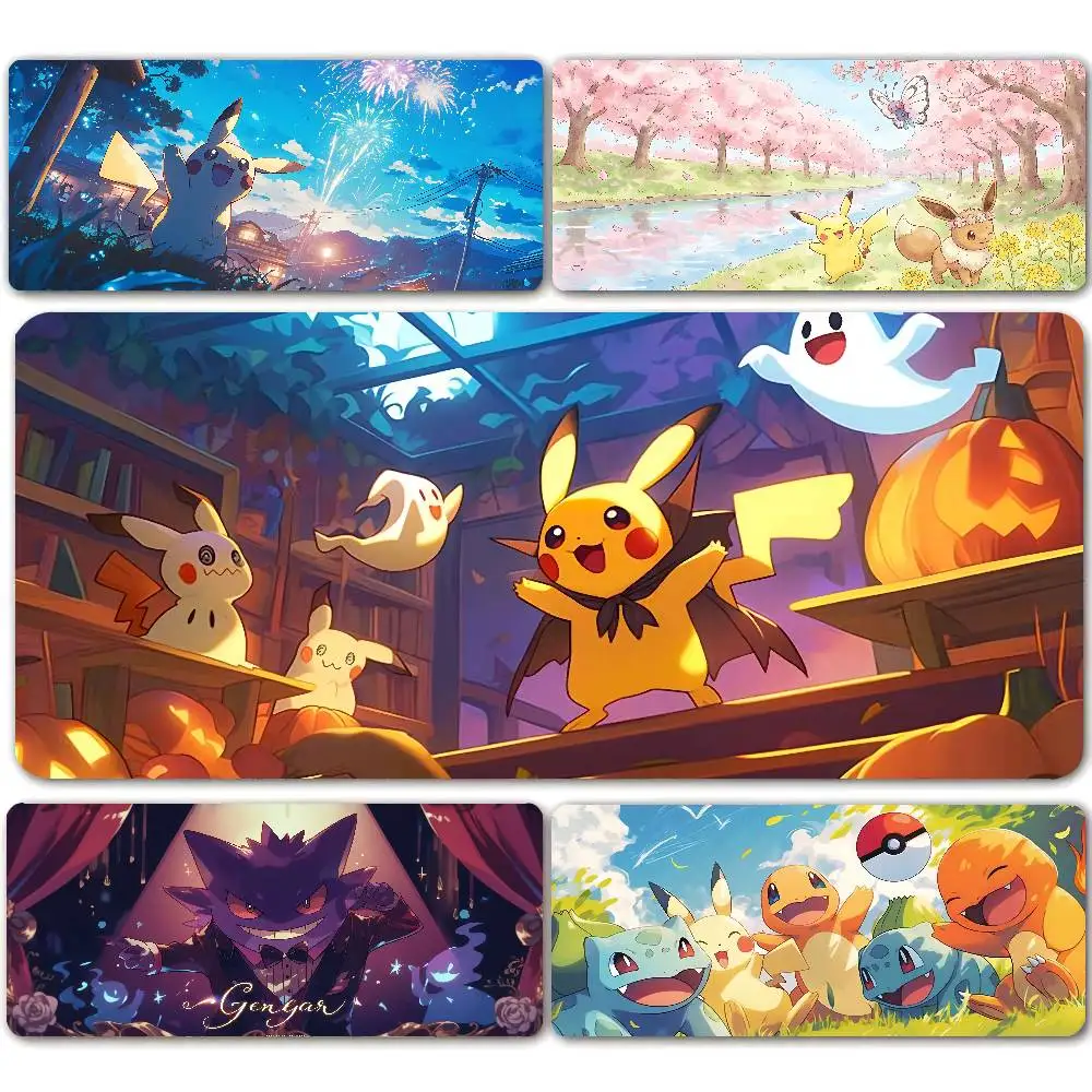 Pokemon Eevee Gaming-Mauspad, große Schreibtischunterlage, 2 mm, genähte Kante, Tastaturunterlage, rutschfeste Gummiunterseite, Bürotischunterlage