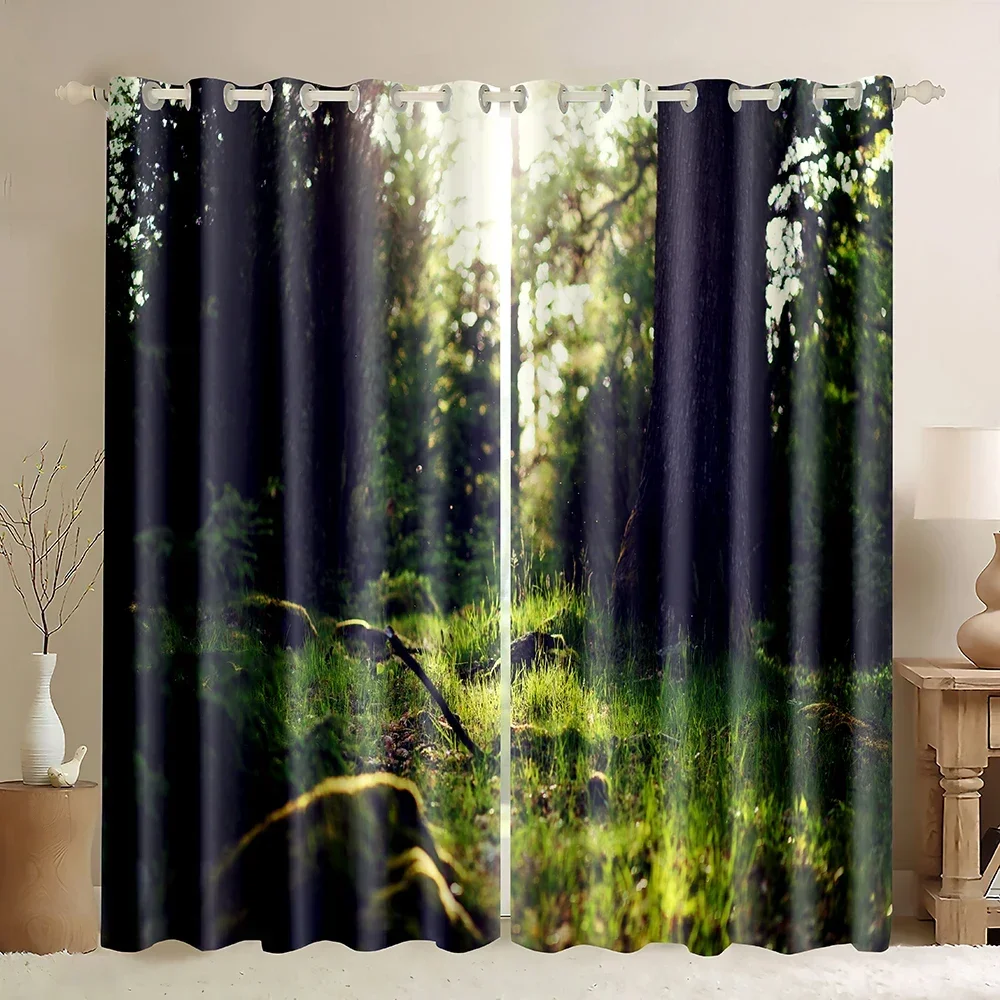 Forest with Sunshine Scene Window Drapes, Curtain Panel with Rod-Pocket Top,Blackout Window Treatment,Room Darkening Panels