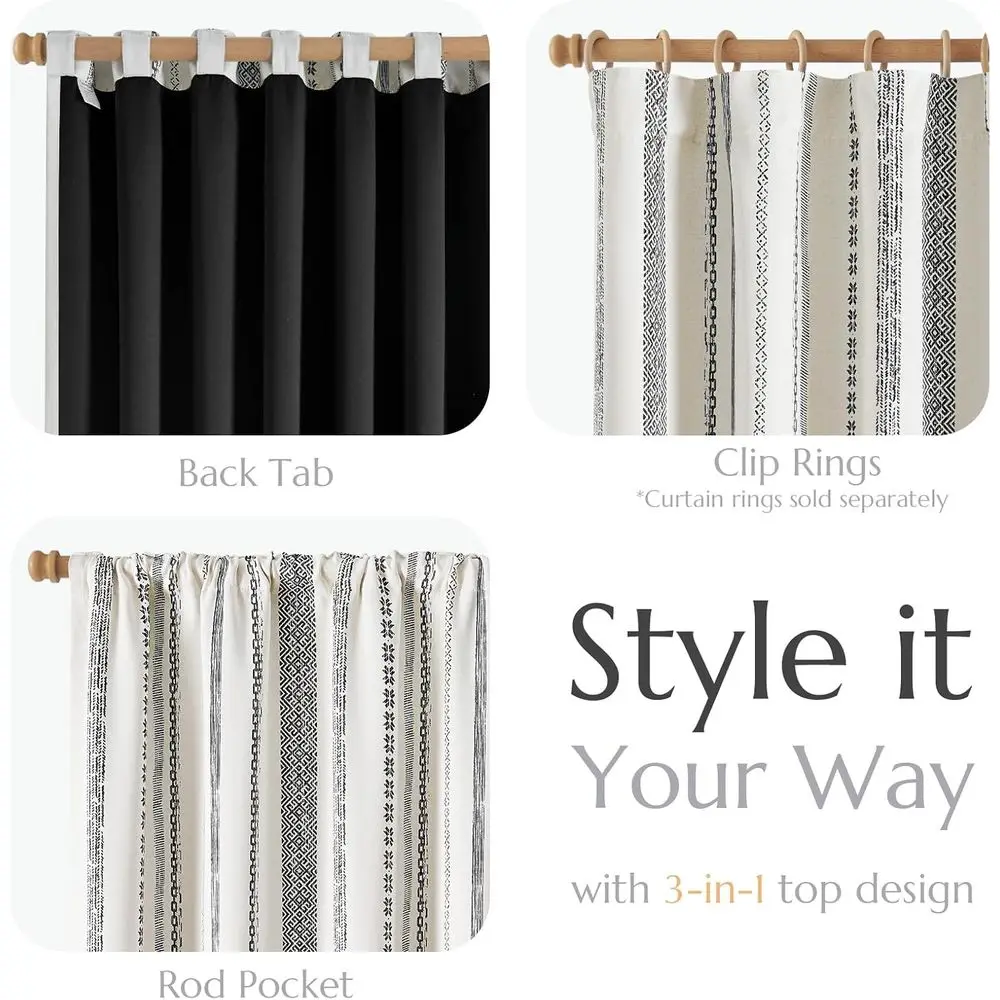 ผ้าม่านกันแสงแบบโบโฮ 90 ผืน พร้อมลายเรขาคณิตสีเบจสำหรับห้องนอน ชุด 2 แผง