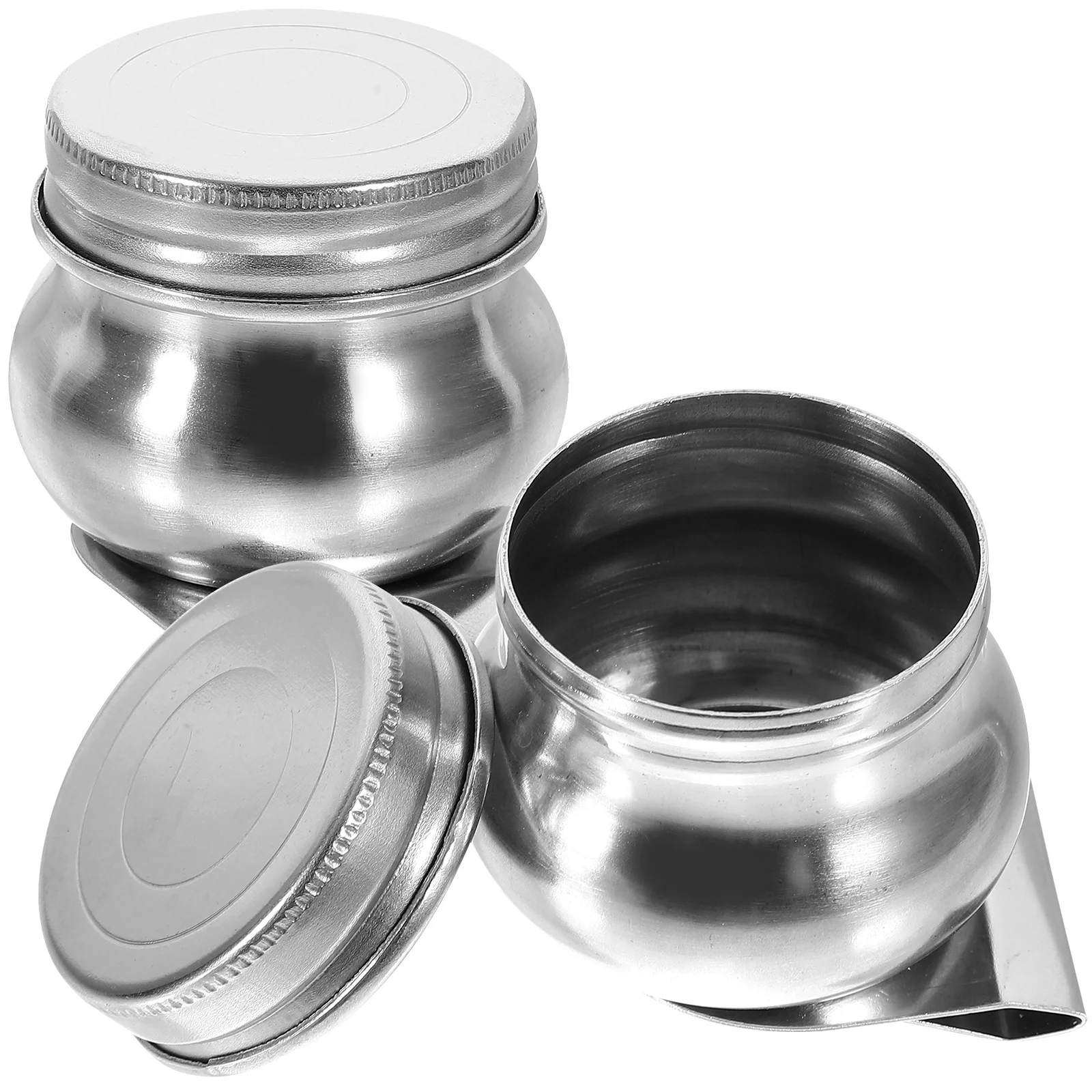 

2 Pcs Color Kettle Oil Palette Writing Brush Stainless Cup Grease Container for Kitchen Steel