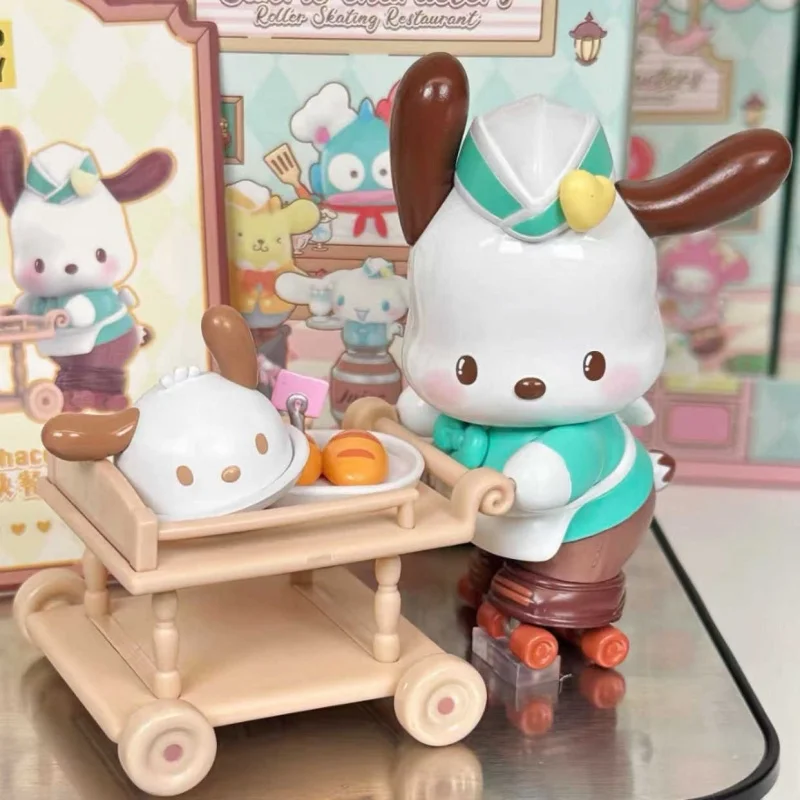 Sanrio personagem patinação restaurante série caixa cega bonito kuromi melodia figura de ação modelo bonecas hangyodon presentes mistério