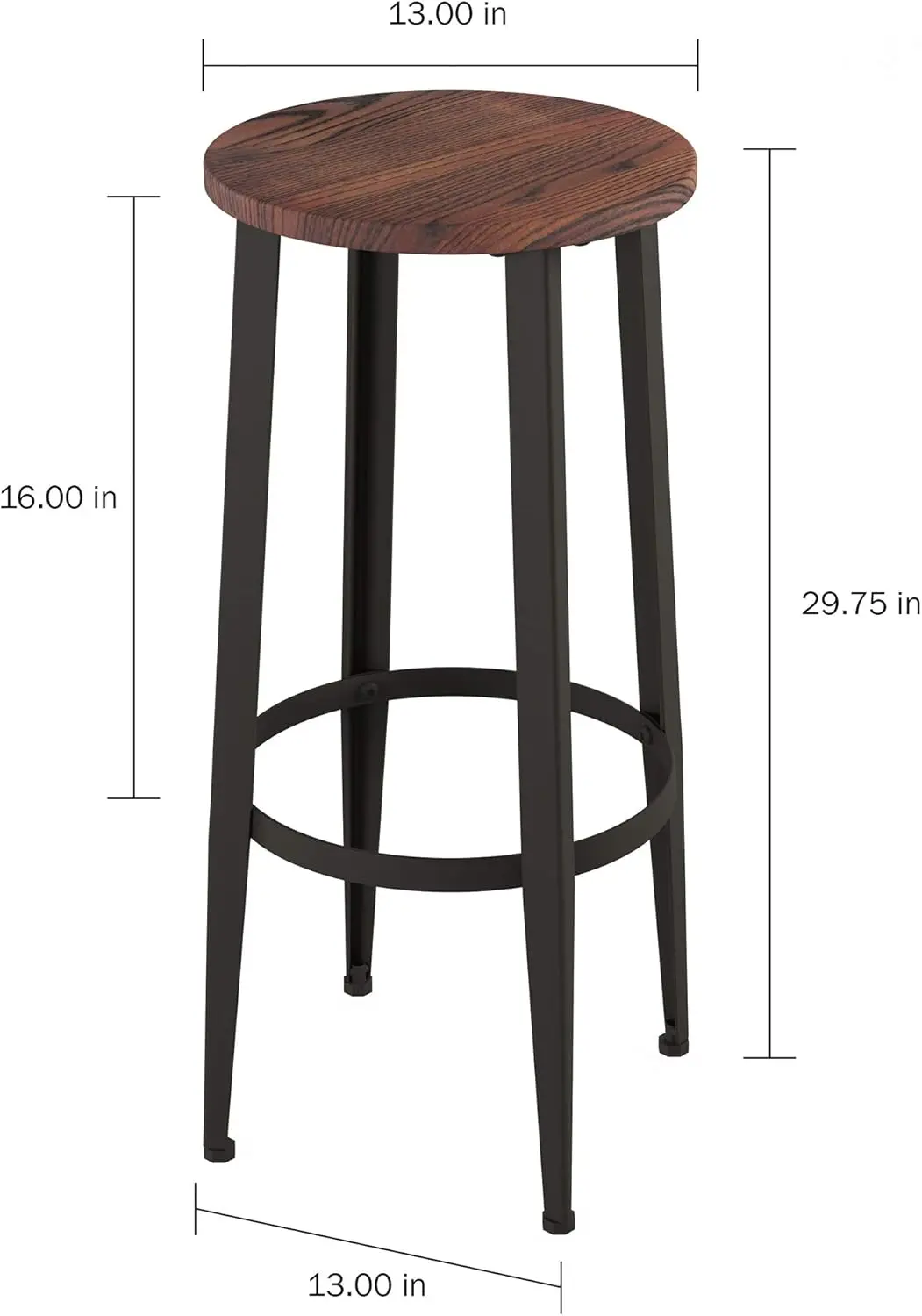 Bar Height Stools – Backless Barstool with Metal Base, Wood Seat – Seating for Kitchen or Dining Room