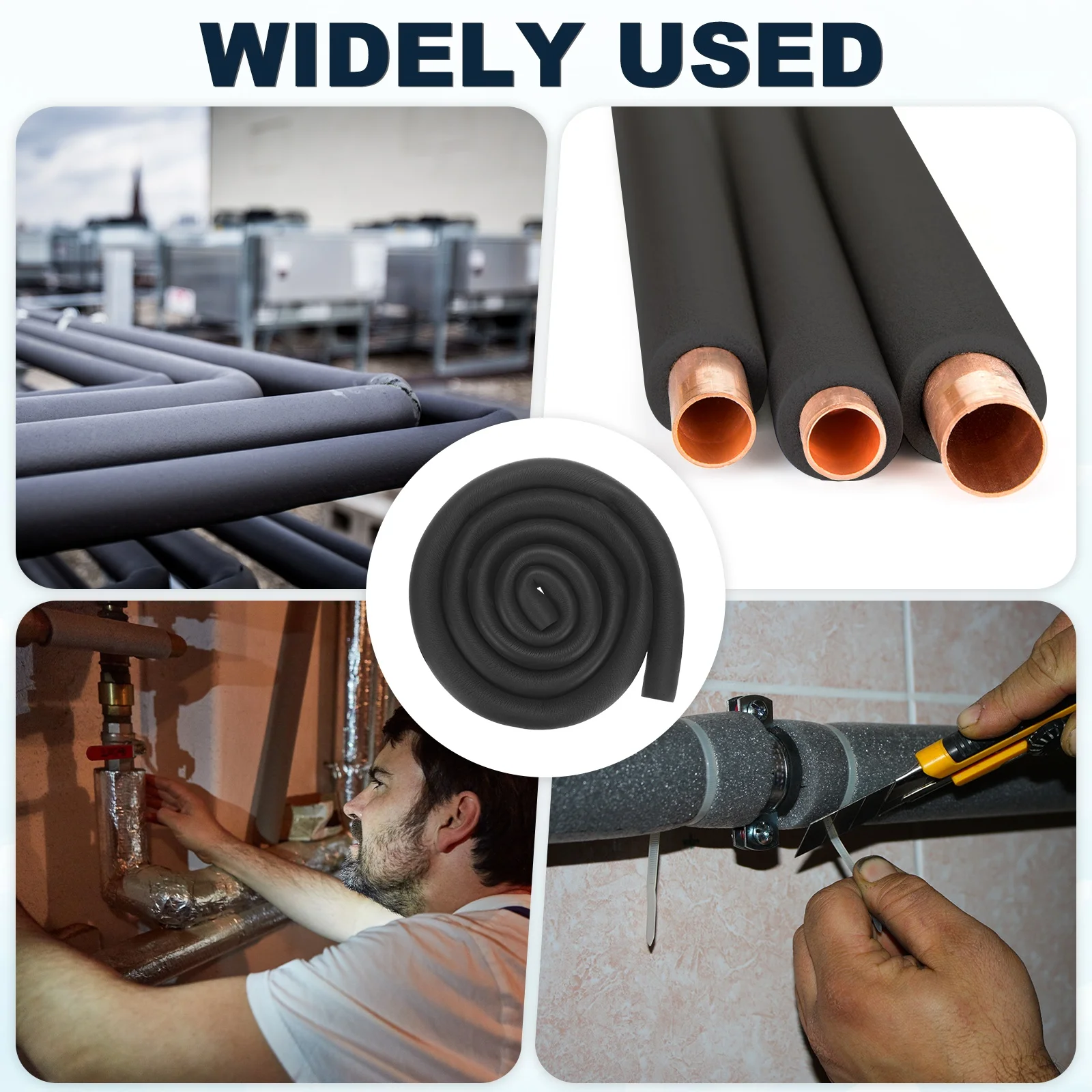 2Meter Pipe Insulation Foam Tube 6-48mm ID Pipe Cover Wrap Roll Hollow Pipe Cover for AC Unit/Exercise Machine Handle/Roof Rack