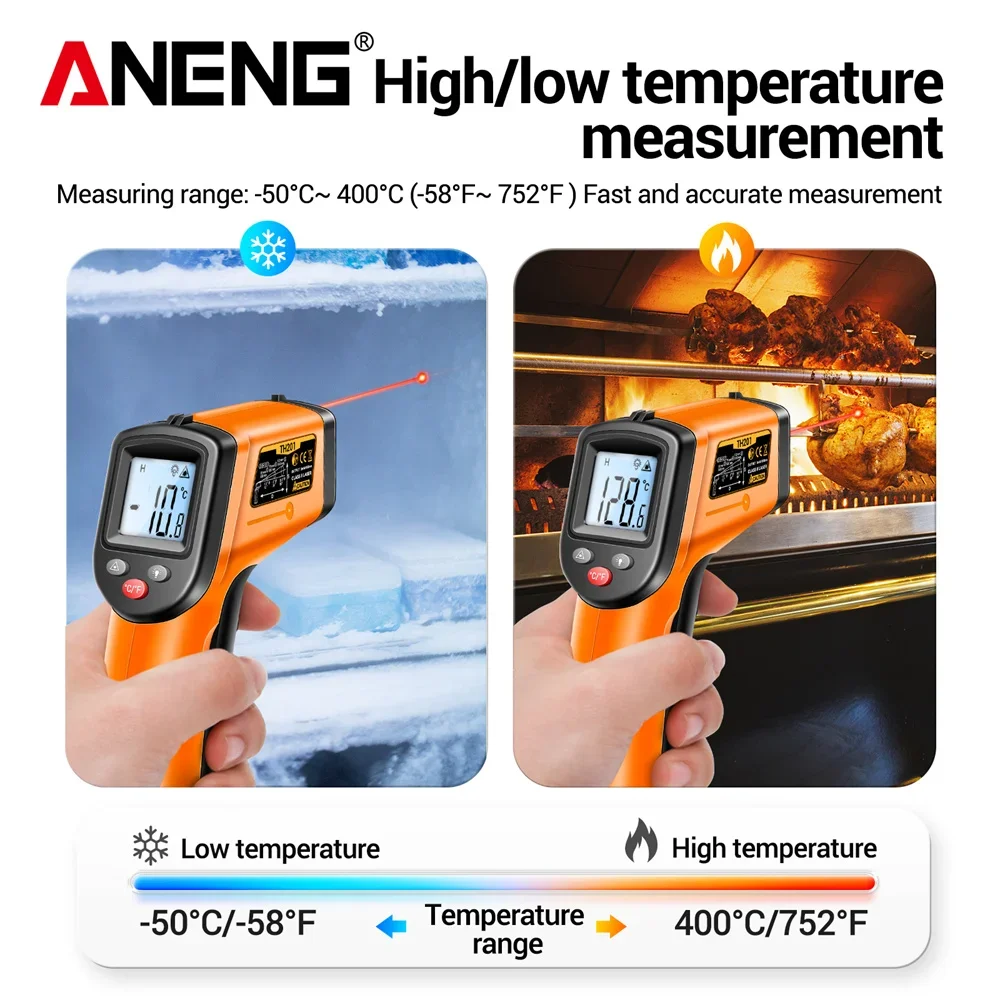 Infrared Thermometer -50°C~400°C Laser Temperature Gun ANENG TH201 Non-Contact Handheld Temperature Measure Highly Sensitive Too