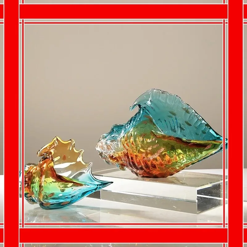 Light luxury art glazed colorful conch ornament living room glass hotel decoration