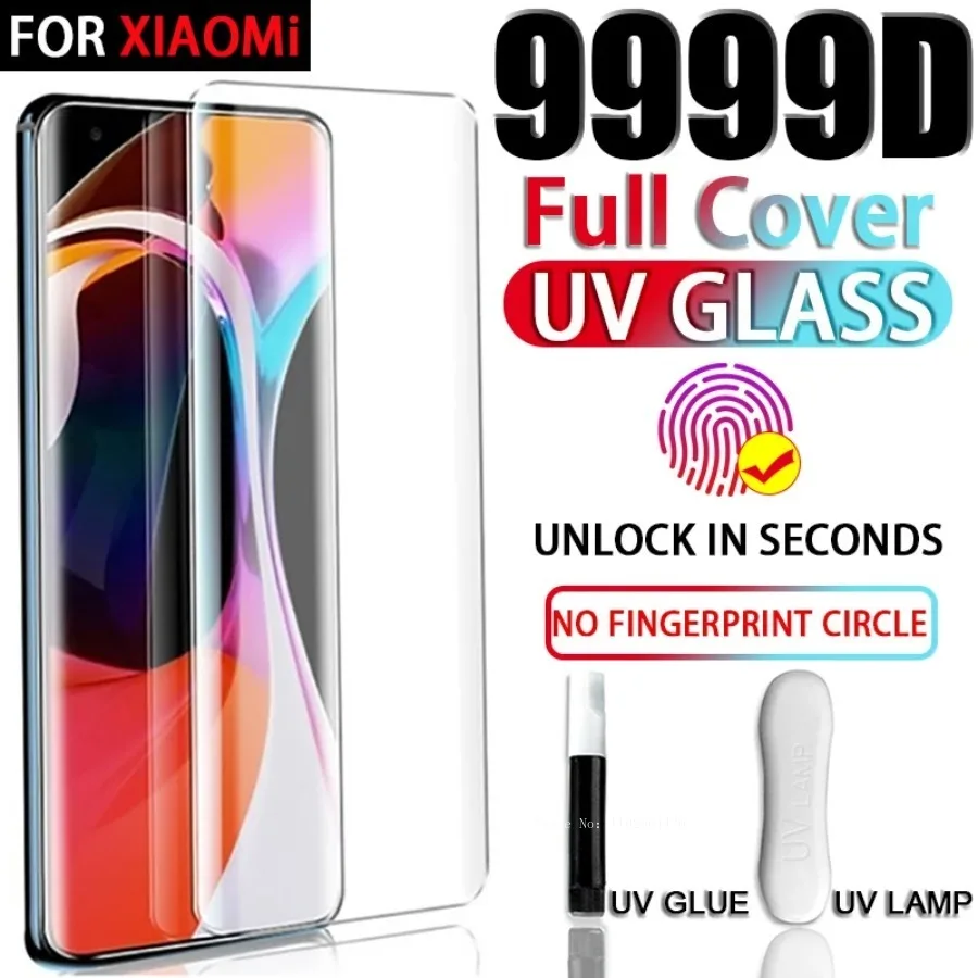 9999D Full Cover UV Tempered Glass For Xiaomi Mi 13 12 11 10 12X 12S Ultra Pro Note10 Lite Screen Protector 12T 11T 13 Pro Mix4