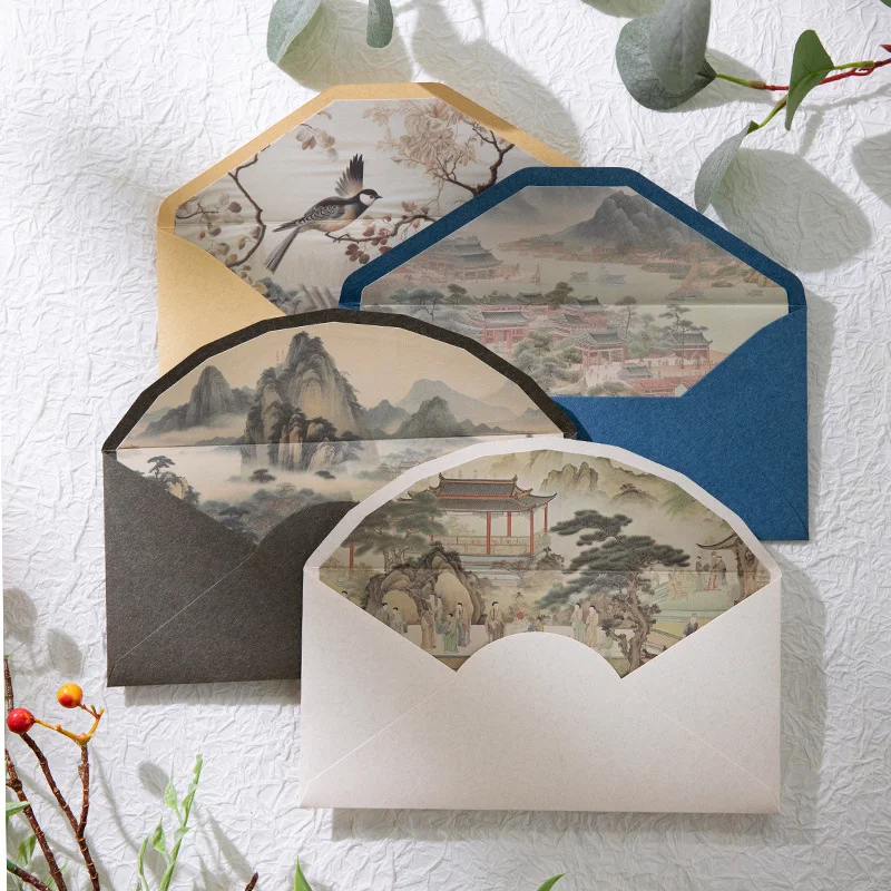 5pcs Exquisite Vintage Envelopes Classic Chinese Style Artistic Envelopes for Letters Wedding Invitation