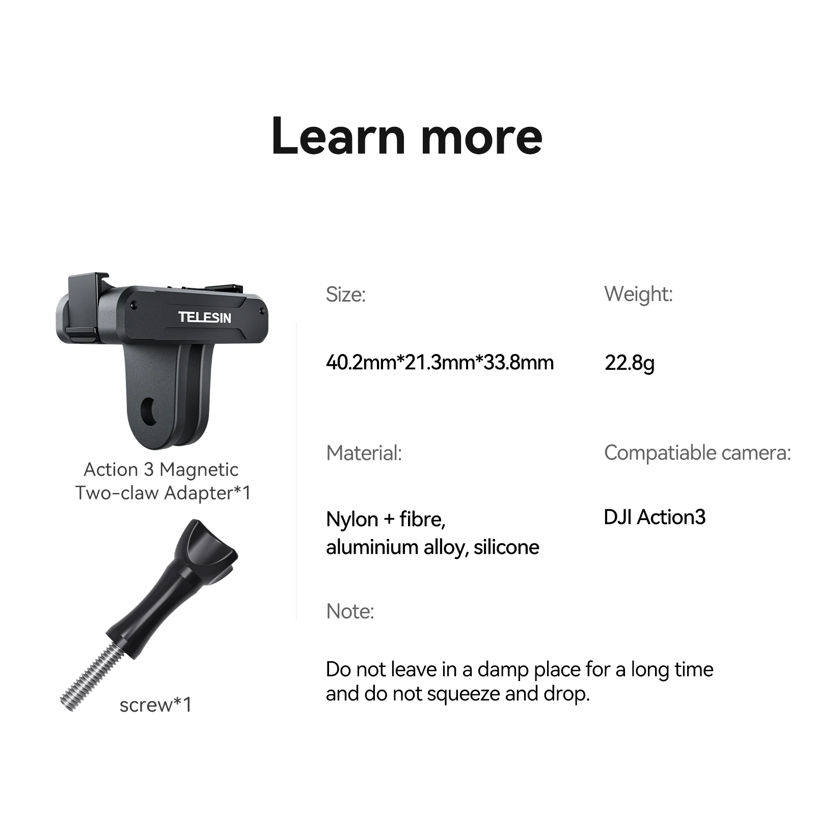 TELESIN Voor DJI Action 3 4 5pro Magnetische Twee Klauw Adapter 1/4 Draad Universele Poort Voor DJI Action 5pro 4 3 camera Accessoires