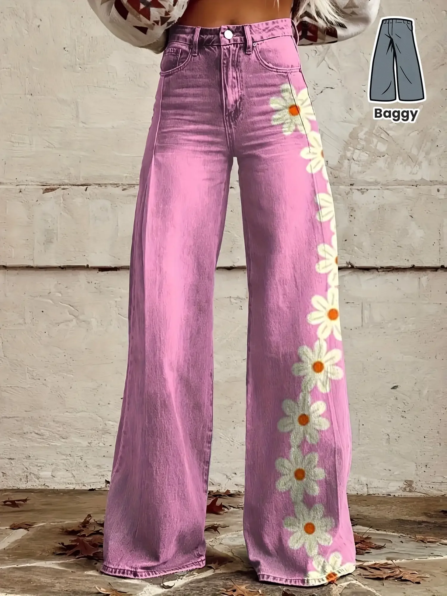 Ladies' retro bohemian style 3D geometric printed wide leg pants