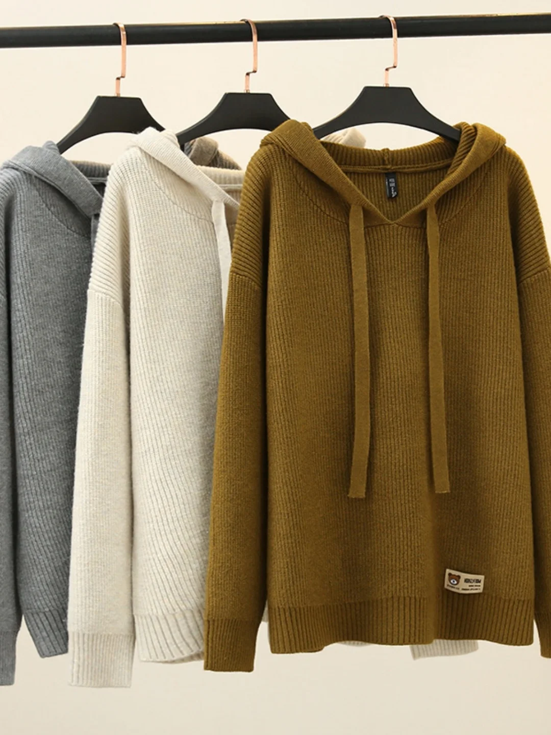 plus Size Knitted Long Sleeve Hoodie Drawstring Belly Covering Casual Loose Women's Top for Autumn Winter Plump MM Large Size
