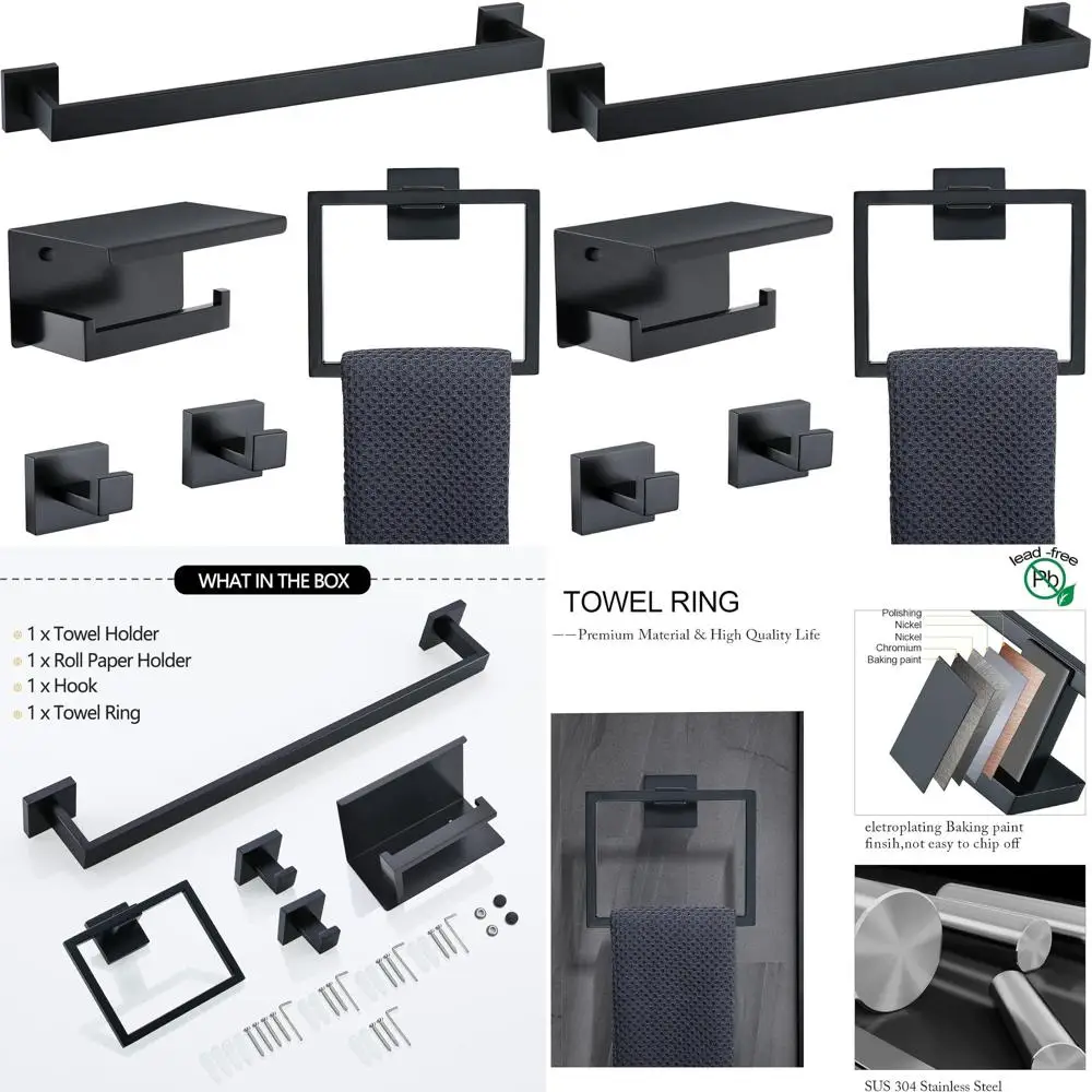 

5-Piece Stainless Steel Bathroom Accessory Set: 23.6 Towel Bar, Ring, Hook, Paper Holder & Shelf