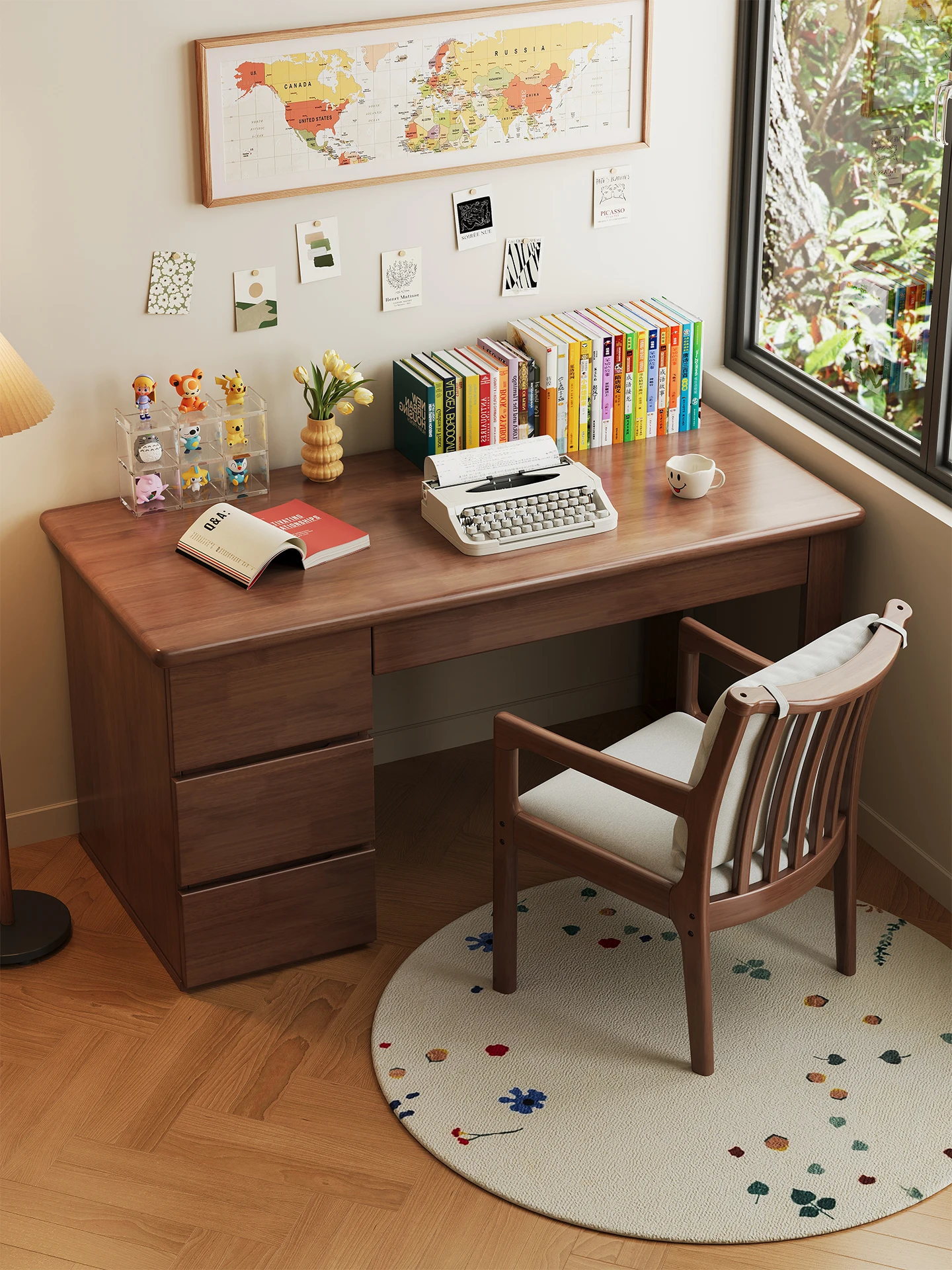

Solid wood desk with chest small apartment bedroom simple learning writing table