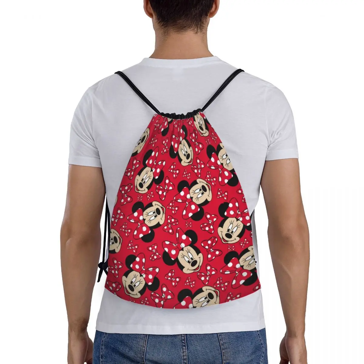 Zaino con coulisse personalizzato con fiocco e topolino Minnie Mouse donna uomo palestra Sport Sackpack borsa per la spesa portatile in cartone