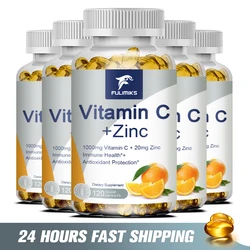 Vitamin C + Zinc Capsules - 1000 Mg, Immune System & Collagen Booster, Highly Absorbable Fat Soluble Vitamin C, Skin Vitamin