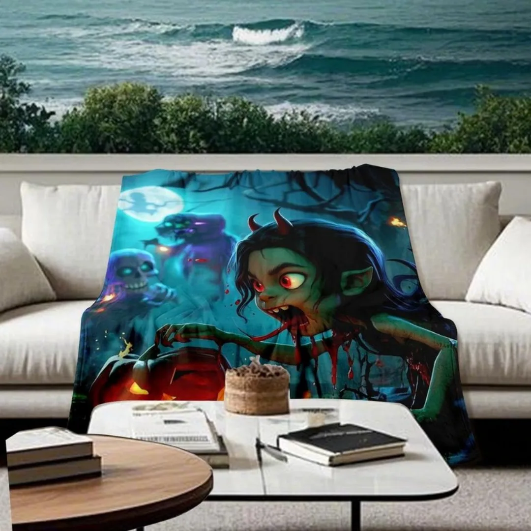

1 шт., одеяло на Хэллоуин для девочек-дьявола, переключатель с принтом для дивана, кресла, приятное для кожи мягкое одеяло, новинка 2025 года, украшение для дома на Хэллоуин