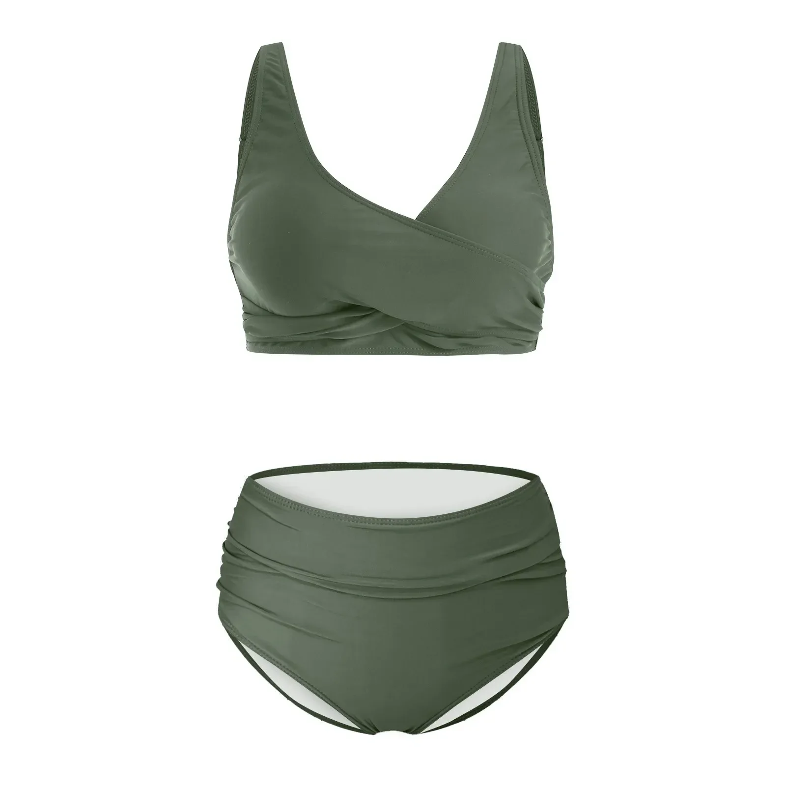 المرأة الصلبة اللون منفصلة ملابس الشاطئ بيكيني المرأة قطعتين عالية الخصر مجموعة البكيني ملابس السباحة التغطية الكاملة ثوب السباحة بيكيني