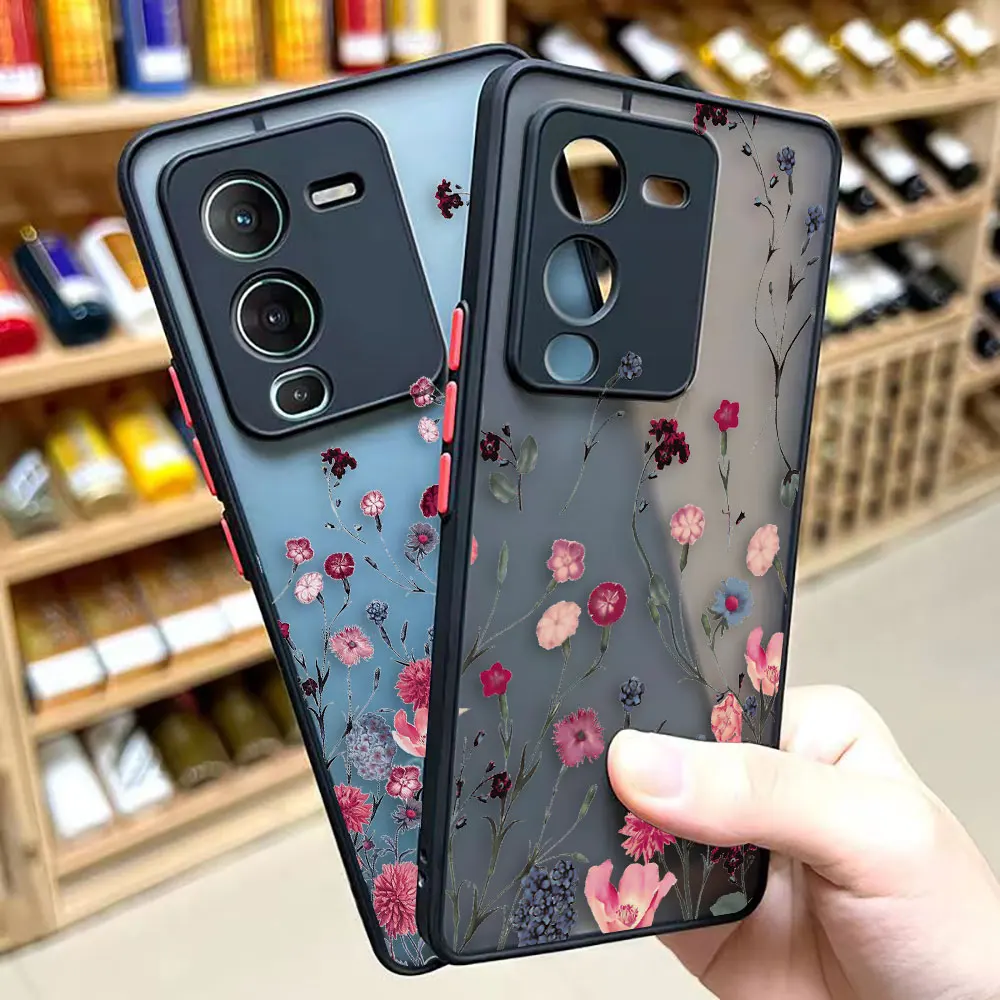 

Matte Case for VIVO V25 V23E V23 V21 V20 V19 V17 V15 V11 Z1 Z6 T1 S16 PRO 5G Case Funda Coque Shell Lovely Vintage Leaves Flower