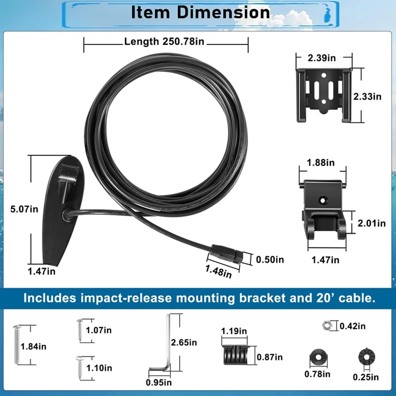 XNT-Transducteur de montage de tableau de bord avec température, 9 HW MDI 75 T, pour Helix 710295 MEGA Down Cycling touristors teur Chirp, 7/8-1