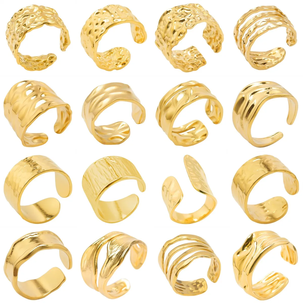 2pcs Creative Irregular Wave Smooth Rings Concave-Convex Surface Wide Rings For Women Men Gold Color Punk Minimalism Rings Gifts