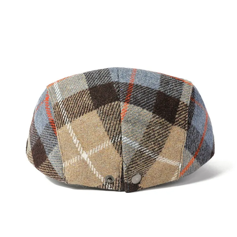 2023 Autumn Cotton Plaid Print Newsboy Caps Flat Peaked Cap Men and Women Painter Beret Hats 142