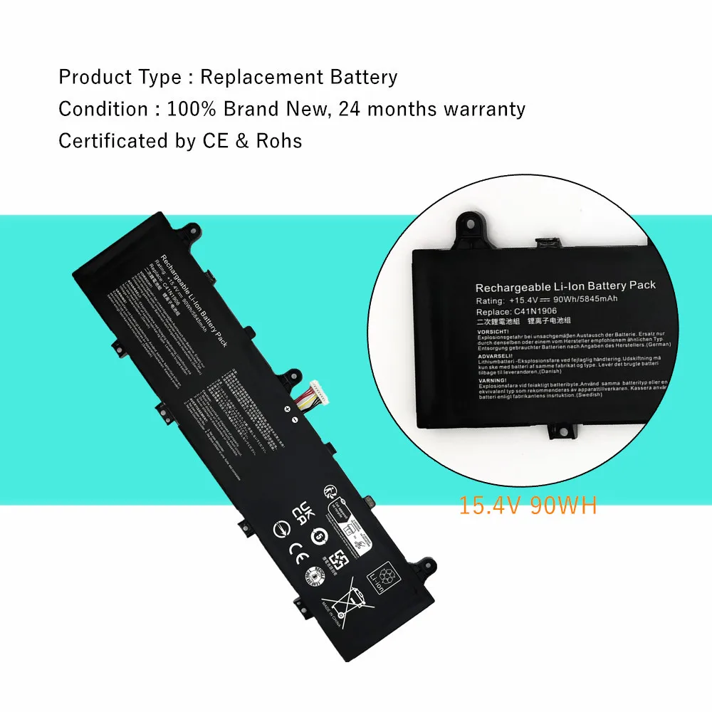 C41N1906 C41N1906-1 Battery For ASUS ROG Zephyrus Duo 15 GX550 GX550LWS GX550LXS TUF Gaming F15 FX506 FX506H FA506II FA706 FX706