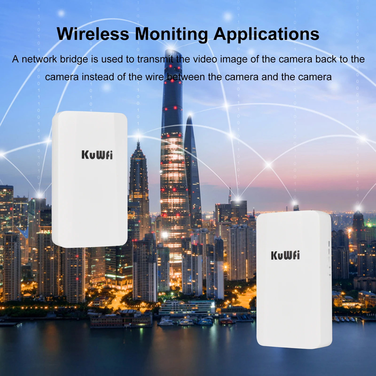 KuWFi 2.4Ghz 300Mbps CPE Bridge Outdoor Wireless WiFi Signal Extender PTP Up to 1KM 24V POE AP Repeater Mode for IP Camera