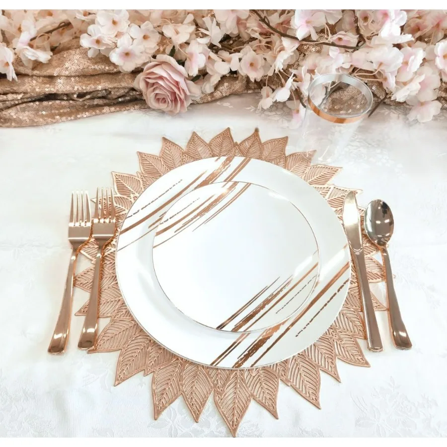 40 قطعة من المفارش المعدنية المصنوعة من الفينيل المضغوط لمناسبات الزفاف وطاولة الطعام وديكور مركزي أنيق من Dhalia Matt Rose #4